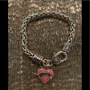 Mom bracelet with pink rhinestones